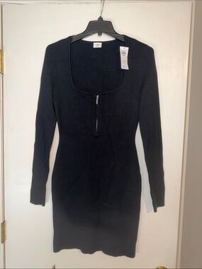 Abercrombie & Fitch Black Long-Sleeve Zip-Front Knit Dress- NWT